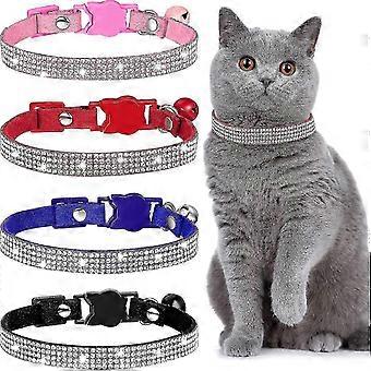 Breakaway Bling Cat Collars with Bell Velvet Rhinestone Pet Collars 4Pcs 4 Colors