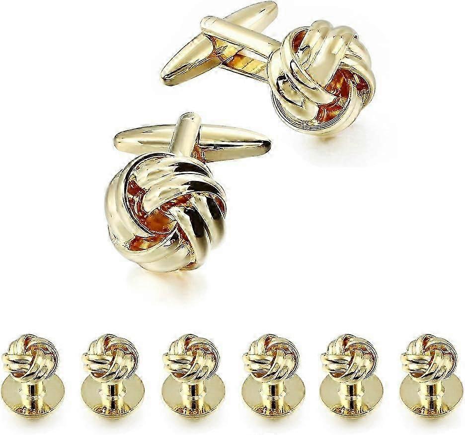 Gold Silver Knot Cufflinks And Studs Set