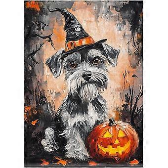 Halloween Miniature Schnauzer Jigsaw Puzzle - Pet Pumpkin Costume Portrait for Miniature Schnauzer Owner SQZ967