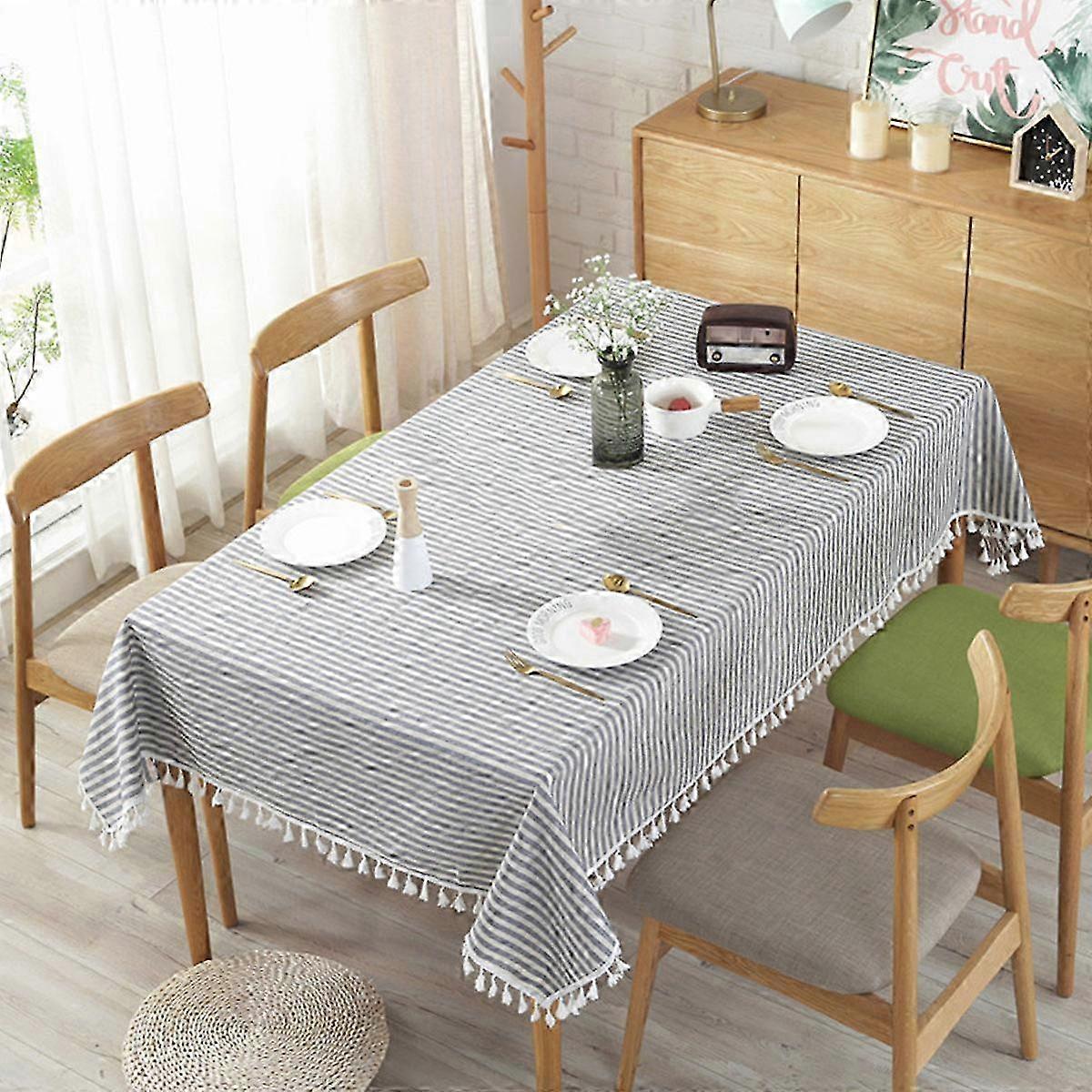 Fringed Striped Cotton Table Cover