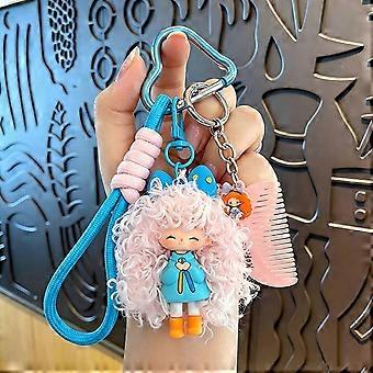 1pc Cartoon Edgy Frizzy Doll Keychain Womens Bag Car Key Charm