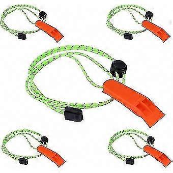 Camping, Swimming & Boating Emergency Survival Whistles 5-Pack Orange with Lanyard, Extra Loud Plastic Whistle