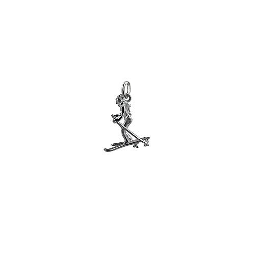 Silver 22x18mm Skier Pendant or Charm