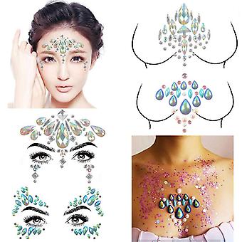 Veeki Halloween Face jewels festival Women Face Gems Glitter 4 Sets Rhinestone Rave Festival Face Jewels,Crystals Face Stickers Eyes  Body Temporary T