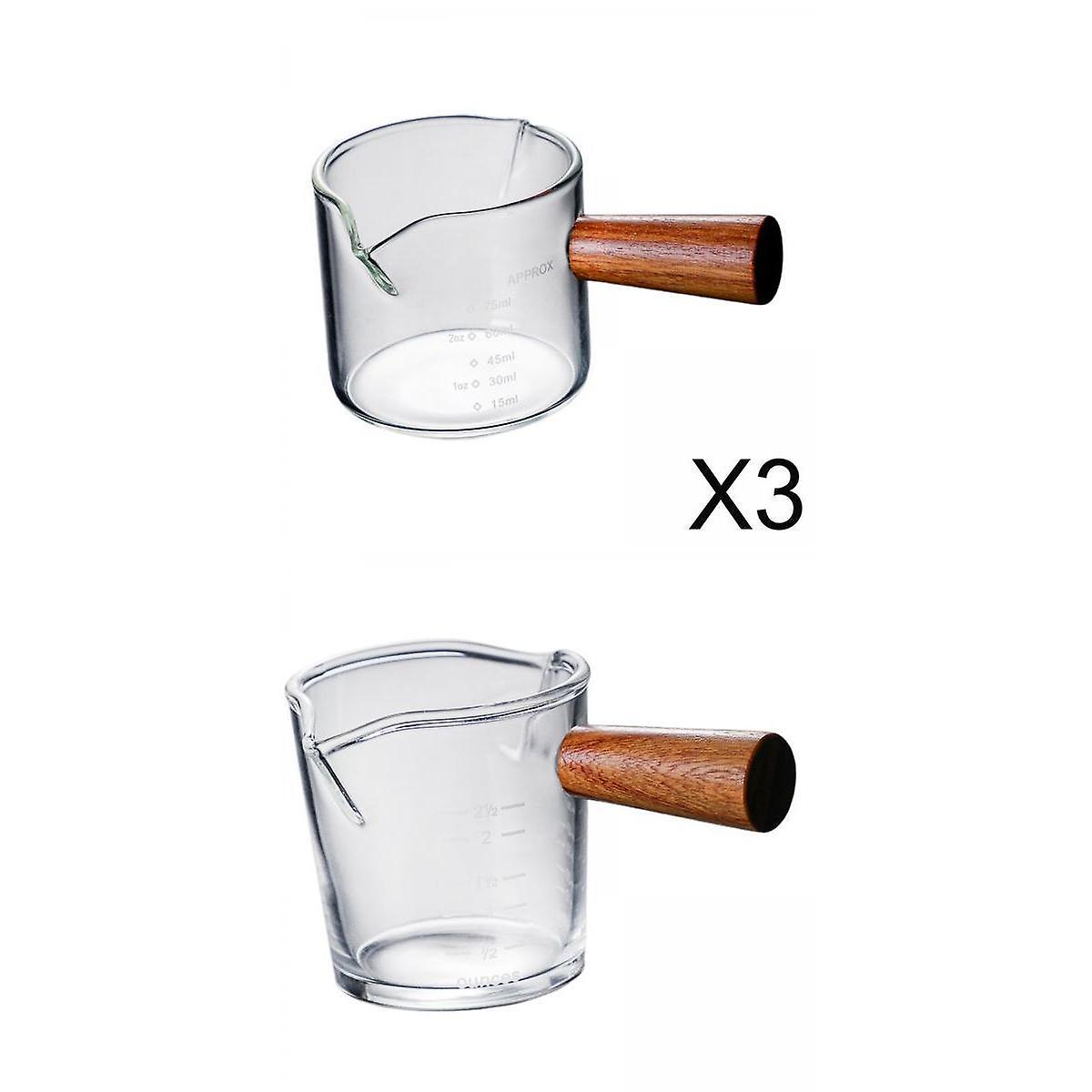 4x tasse à mesurer transparente à double bec avec poignée en bois pour lait de barista