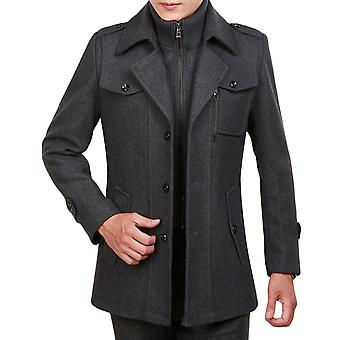Youthup Mens Fake Two-Piece Neck Slim Fit Wool Pea Coat