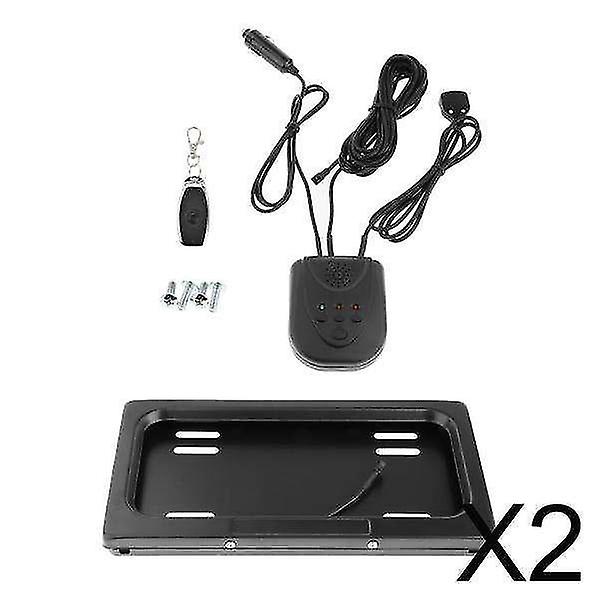 2 Sets Electric License Plate Frame Bracket With Remote Control Rust Proof