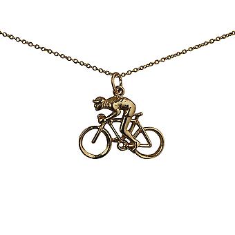 9ct Gold 18x25mm Bicycle and Cyclist Pendant with a cable...