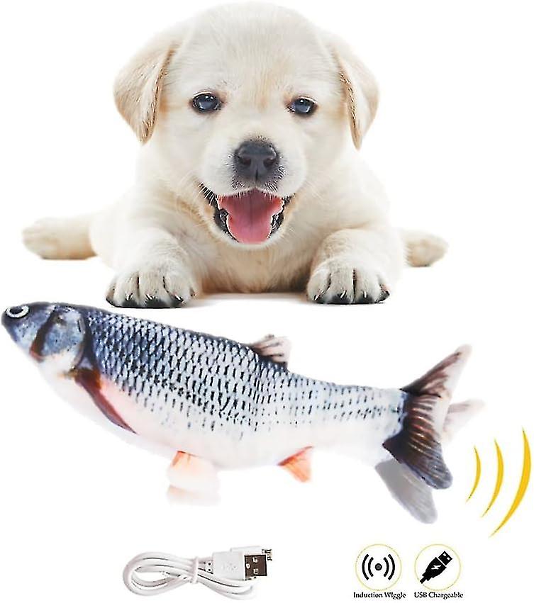 Newway Pâques chien jouet poisson, jouet électrique poisson (simulation interactive en peluche usb rechargeable jouet), poisson à mâcher jouet coup de pied chiot compatible