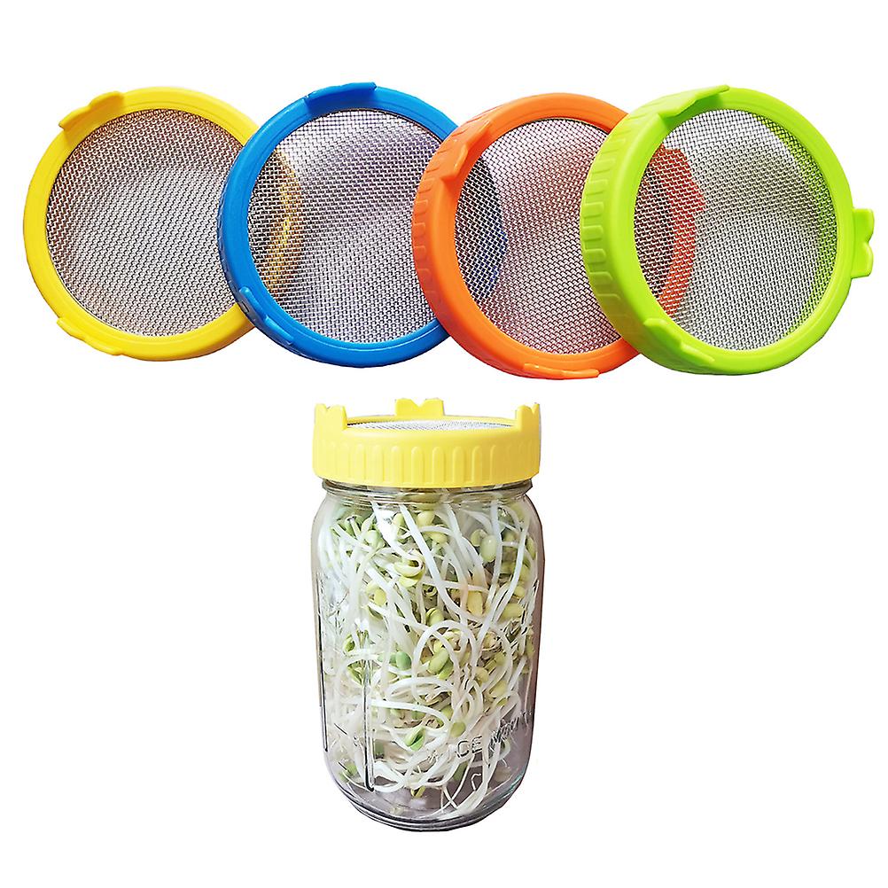 4Pcs Plastic Can Lids with Stainless Steel Screen for 86mm Wide Mouth Jars Sprouting Strainer Lid with Stand