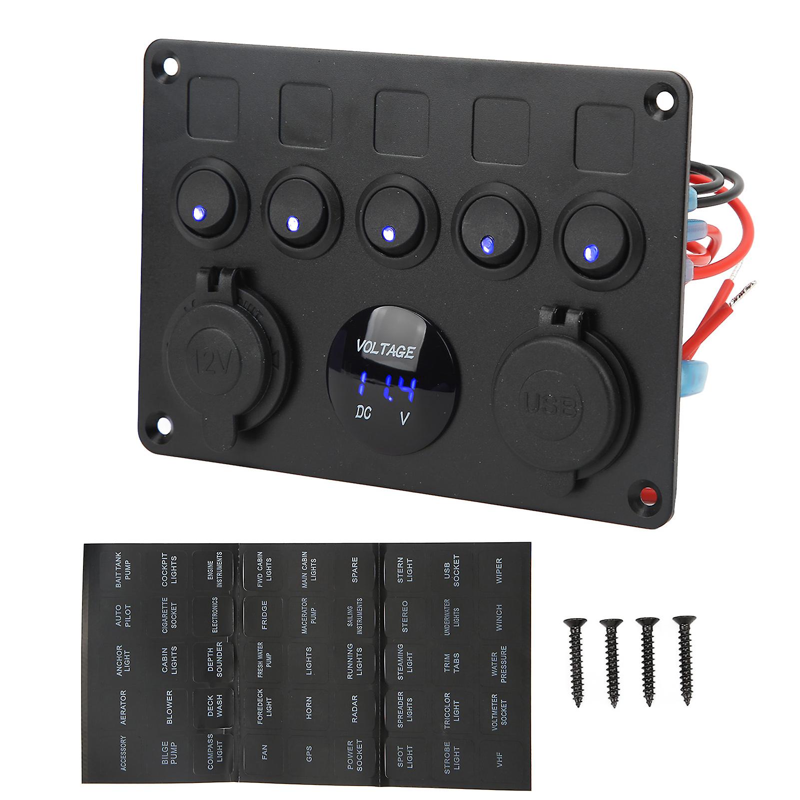 Waterproof Rocker Switch Panel,5 Gang Switch Panel On Off Switch Panel LED Switch Panel Built for Professionals
