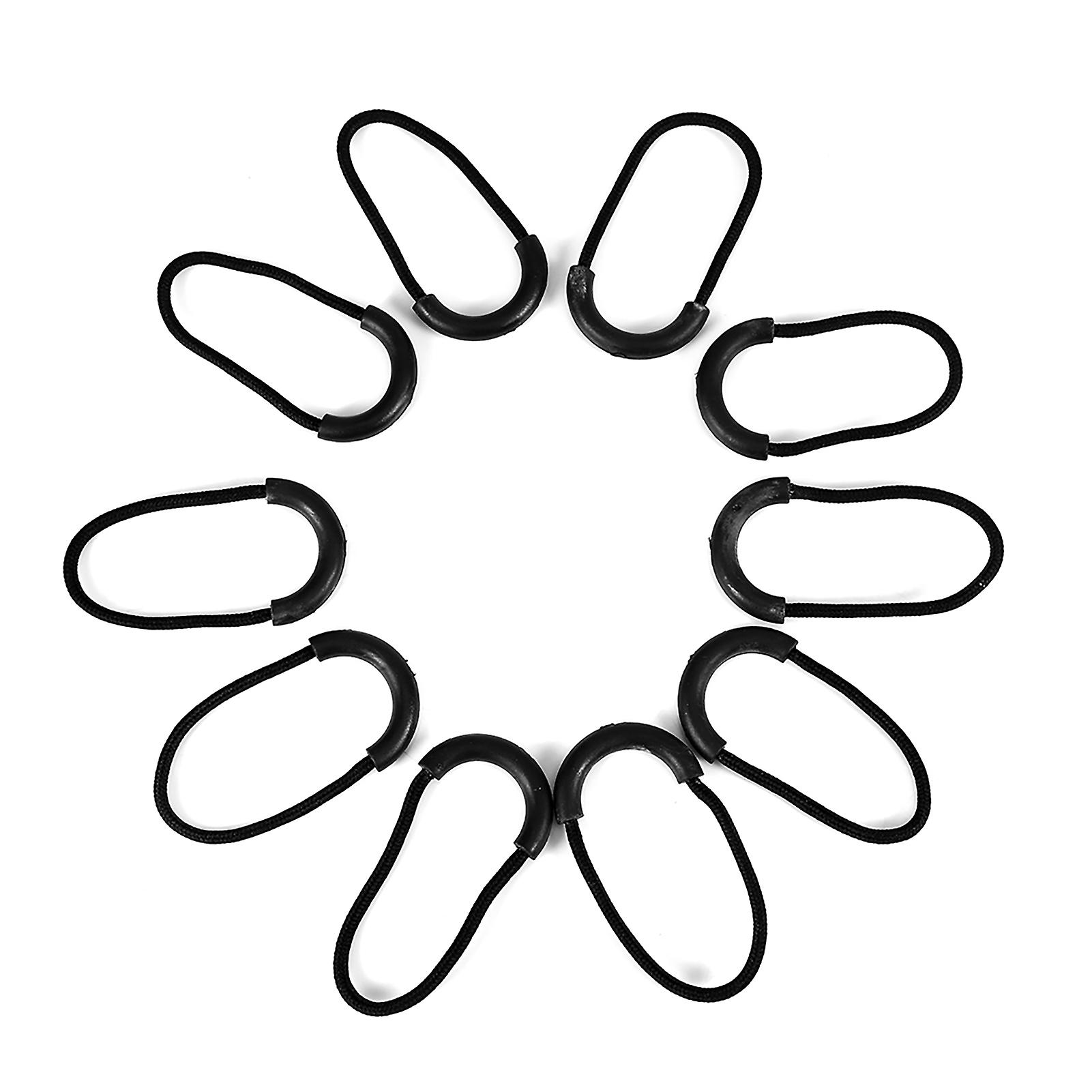 10pcs/bag EDC Black Zipper Pulls Slider Cord Rope Clip Buckle For Clothing Bag Accessory