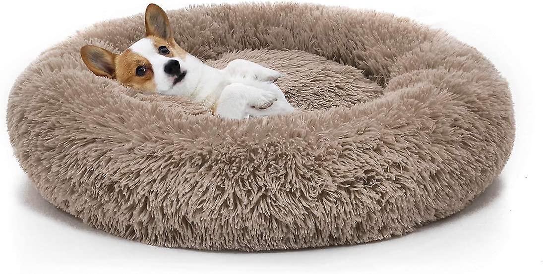 Washable Plush Round Dog Bed (Outer Diameter 70MM Khaki)