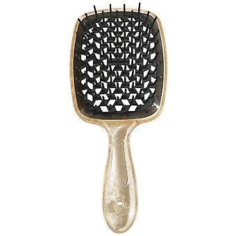 Glänzender goldener Kopfmassagekamm trockenes und nasses Haar glättendes Netz hohler Friseurkamm flauschige Form Paillettenkamm ~19229