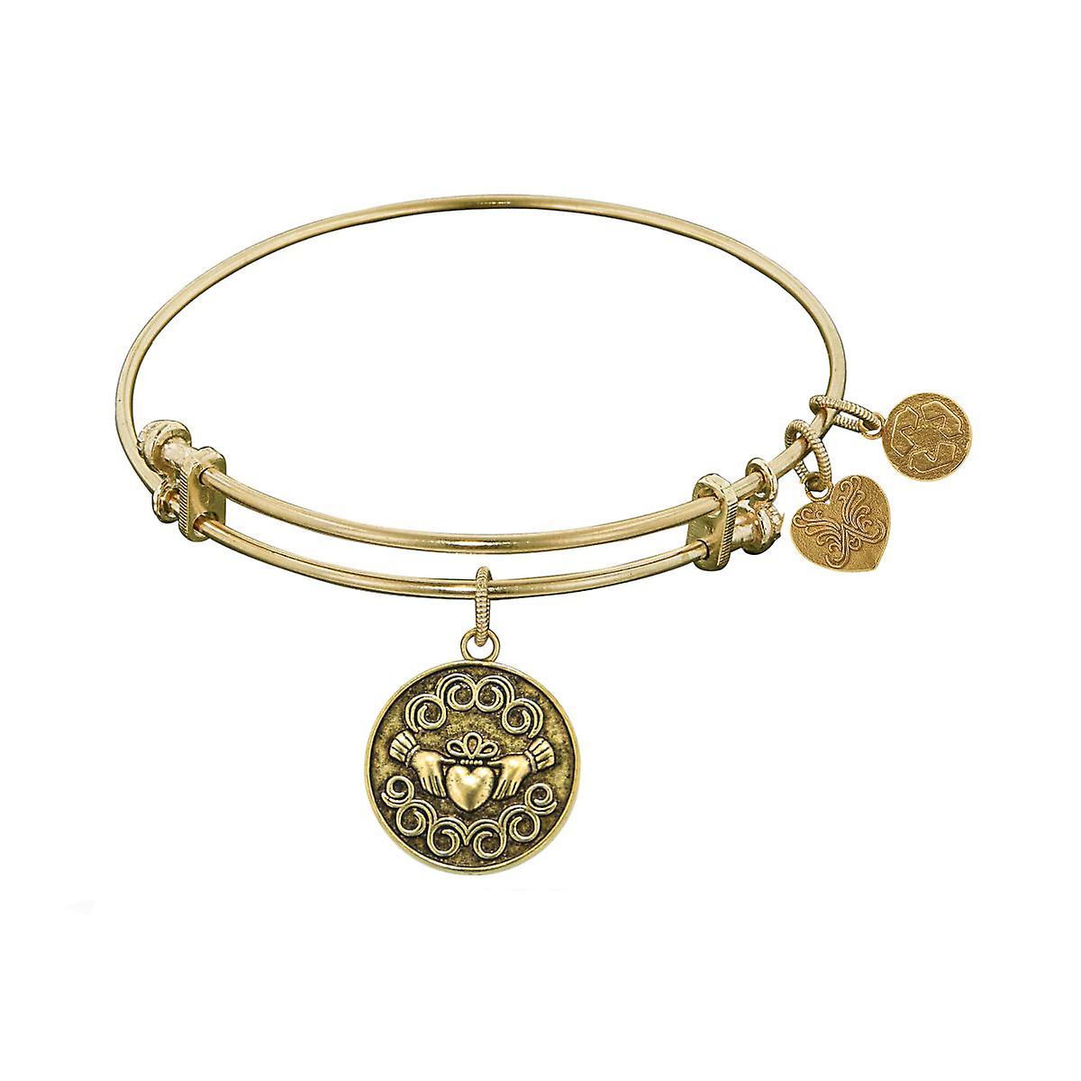Smooth Finish Brass Claddagh Angelica Bangle Bracelet, 7.25"