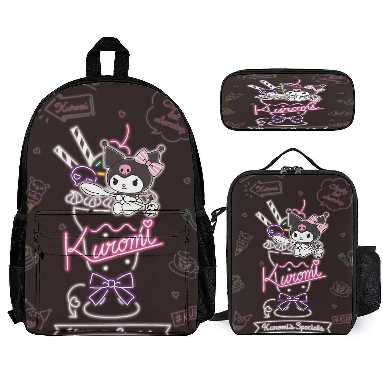 Kuromi Backpack 3 Piece Set Laptop Backpack with Pencil Case Lunch Bag Combination