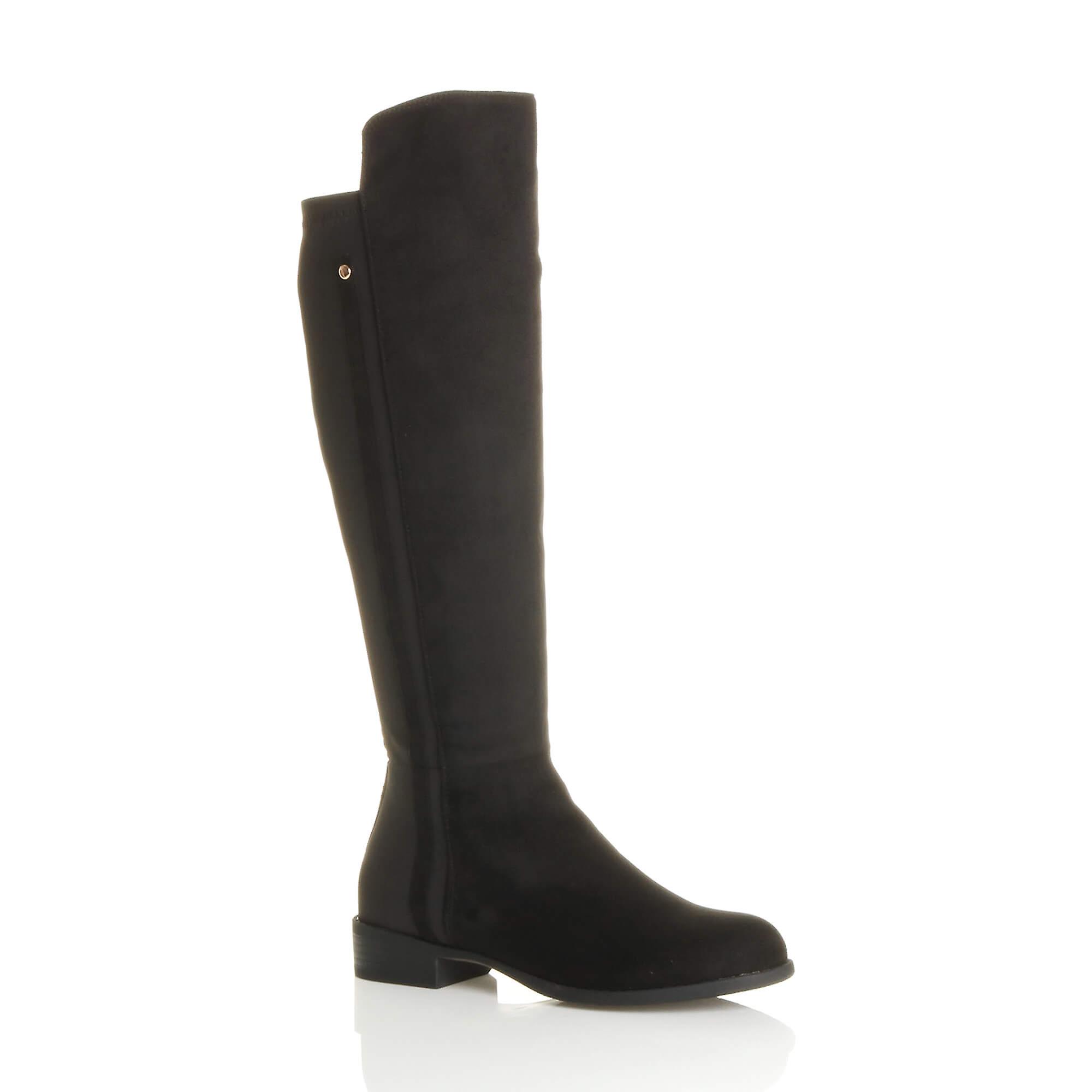 Ajvani womens low heel stretch zip riding smart contrast calf knee boots
