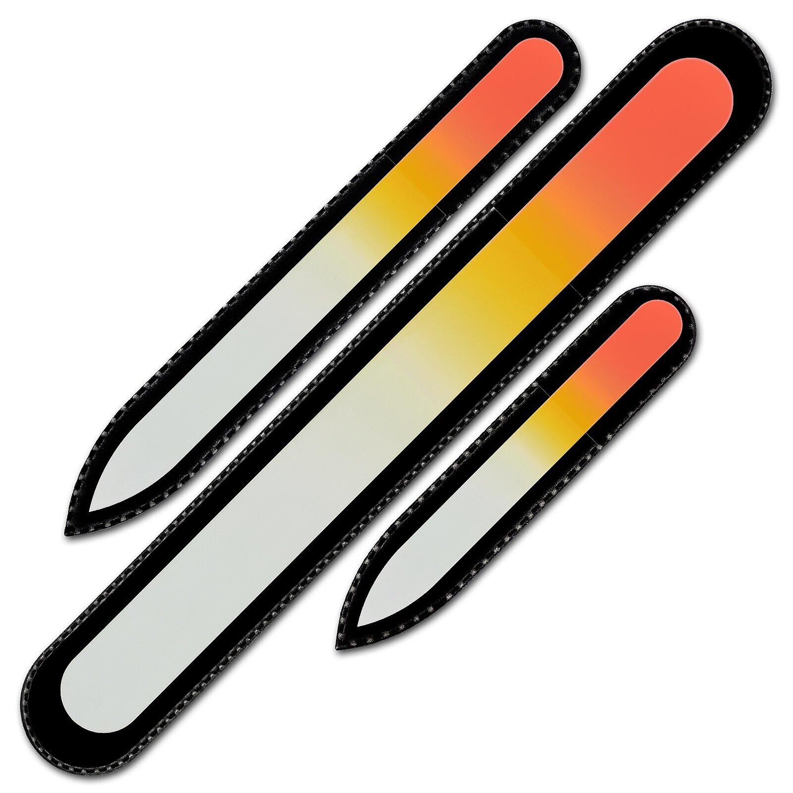 Ensemble de 3 rainbow crystal nail files, fait à la main de verre trempé tchèque R-BMS5 - Orange Jaune