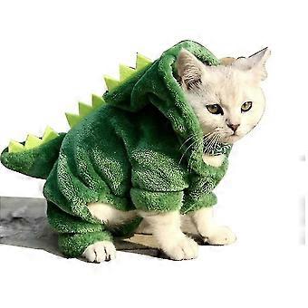 Pet Cat Clothes Dinosaur Costume Winter Pet Warm Hoodie #green