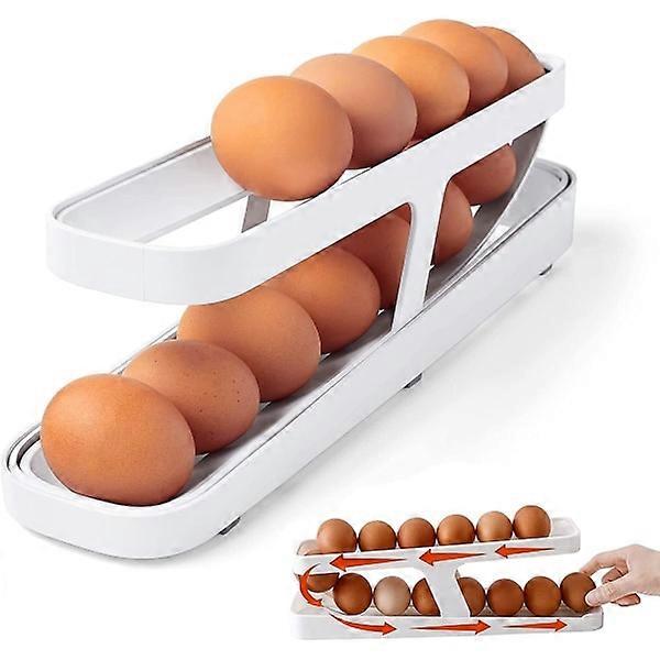 Egg holder for refrigerator, automatic rolling egg storage container