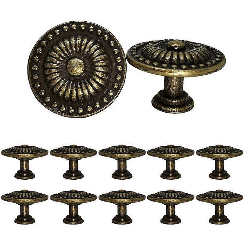 10 Pcs Vintage Brass Drawer Cabinet Knobs 29mm Flower Design Cabinet Pulls for Kitchen