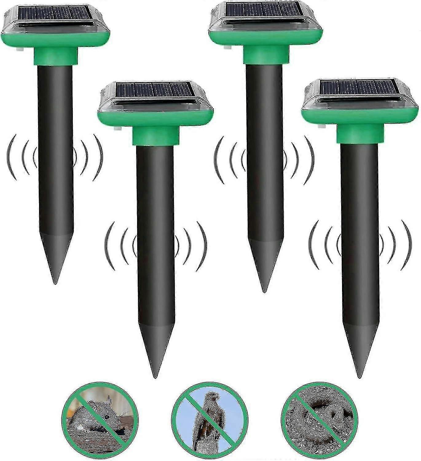 4 Pack Mole Repellent, Solar Powered Ultrasonic Sonic Repellent, Waterproof Snake Repellent Deterrent Gopher Vole Snake Spikes From Lawn Garden Yard[h