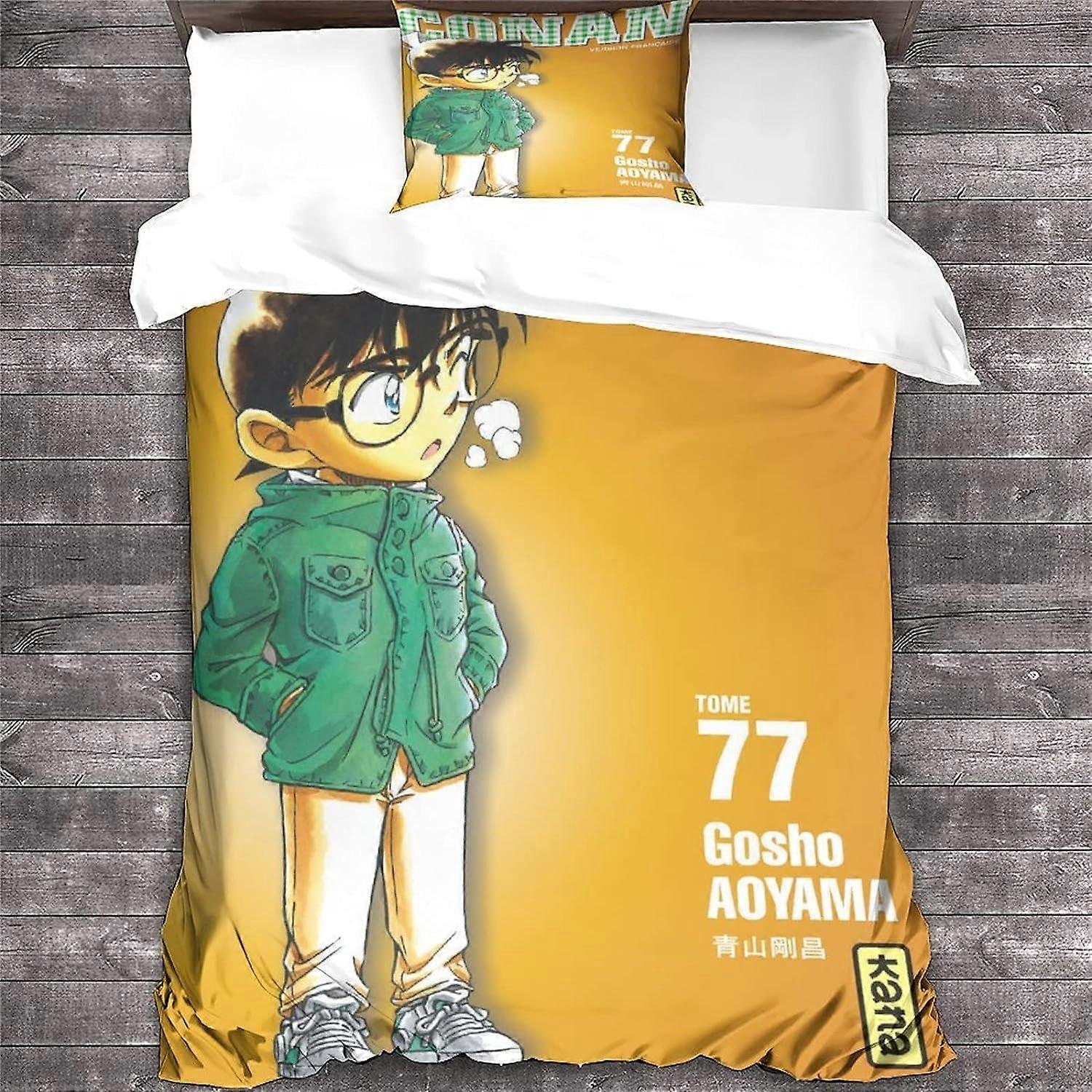 Detective Conan Bedding Set, Microfiber Duvet Cover and Pillowcases, Anime and Conan Edogawa D Pattern, Duvet Cover and Zipper Closure 135*200 CM