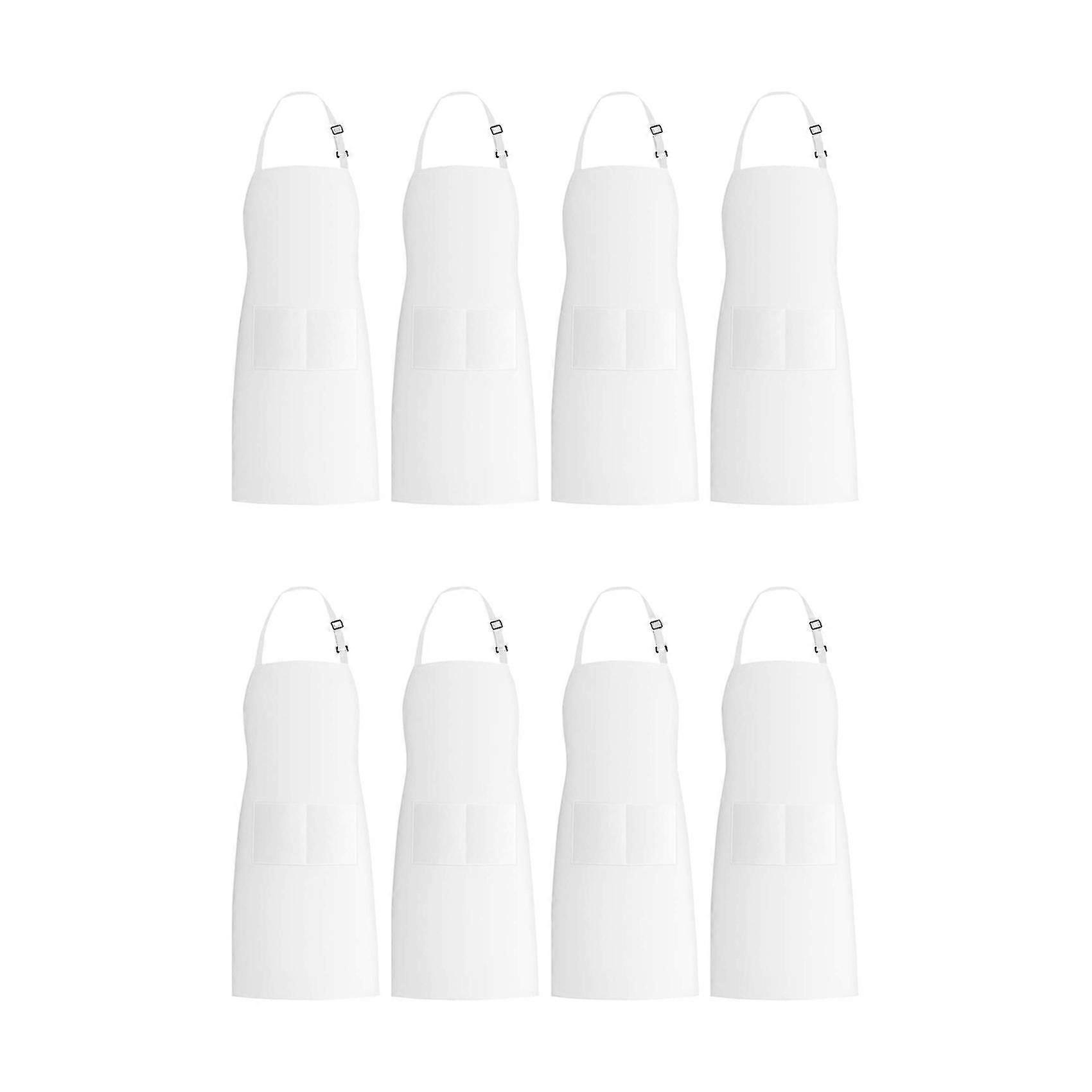 4 Pack Bib Aprons With 2 Pockets Adjustable Chef Apron , White