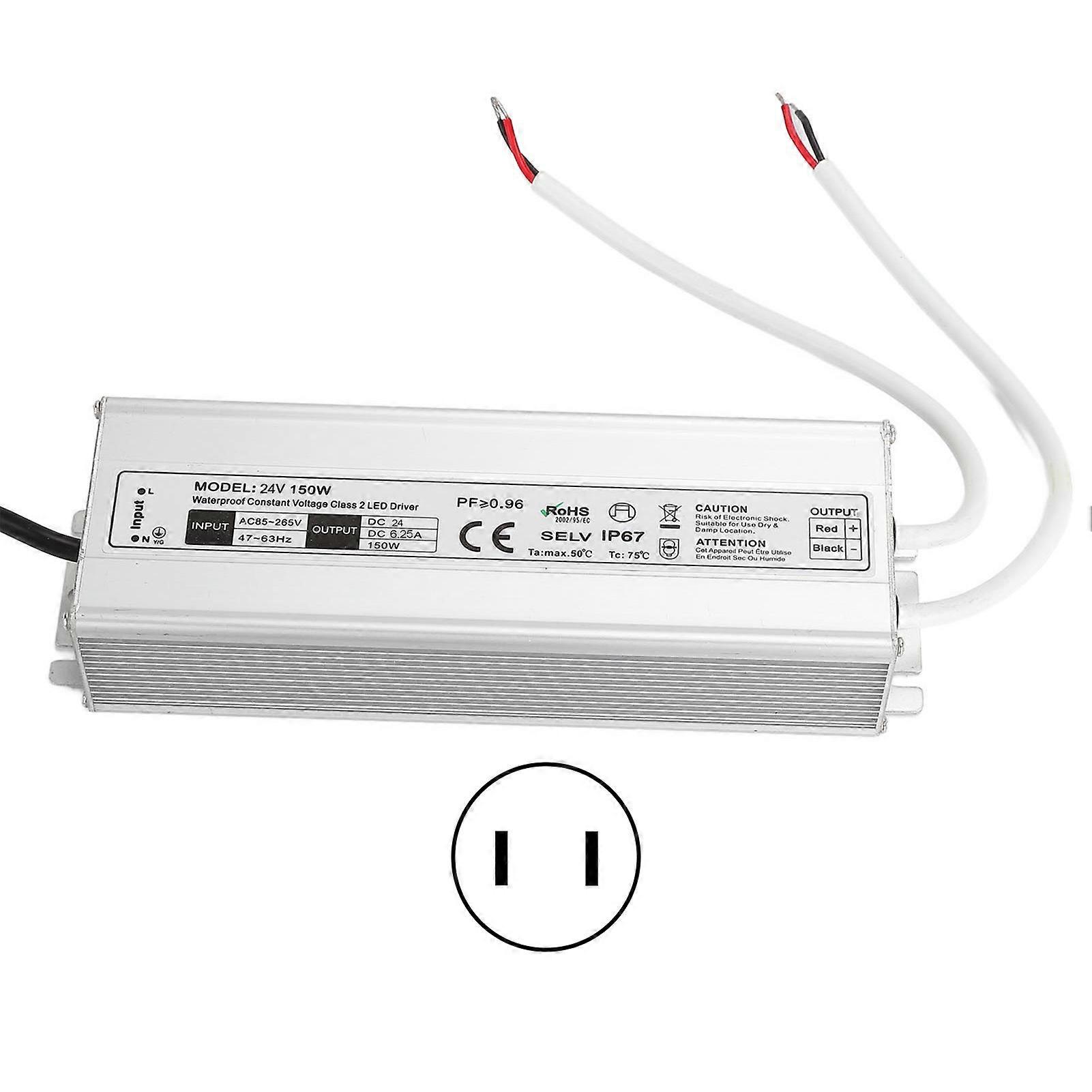 LED Driver Waterproof IP67 Constant Voltage Power Supply Transformer Adapter 150W AC85?265VUS Plug 24V 0?6.25A Output