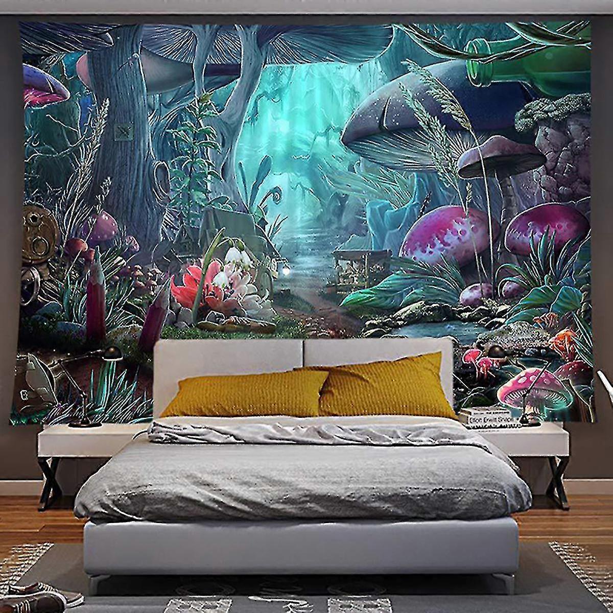 hmwy-abstract mushroom forest tapestry wall hanging decor
