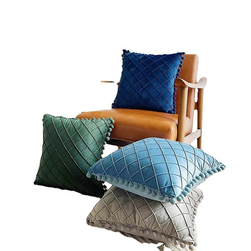 Solid Color Velvet Rhombus Plush Ball Tassel Sofa Pillow Cases