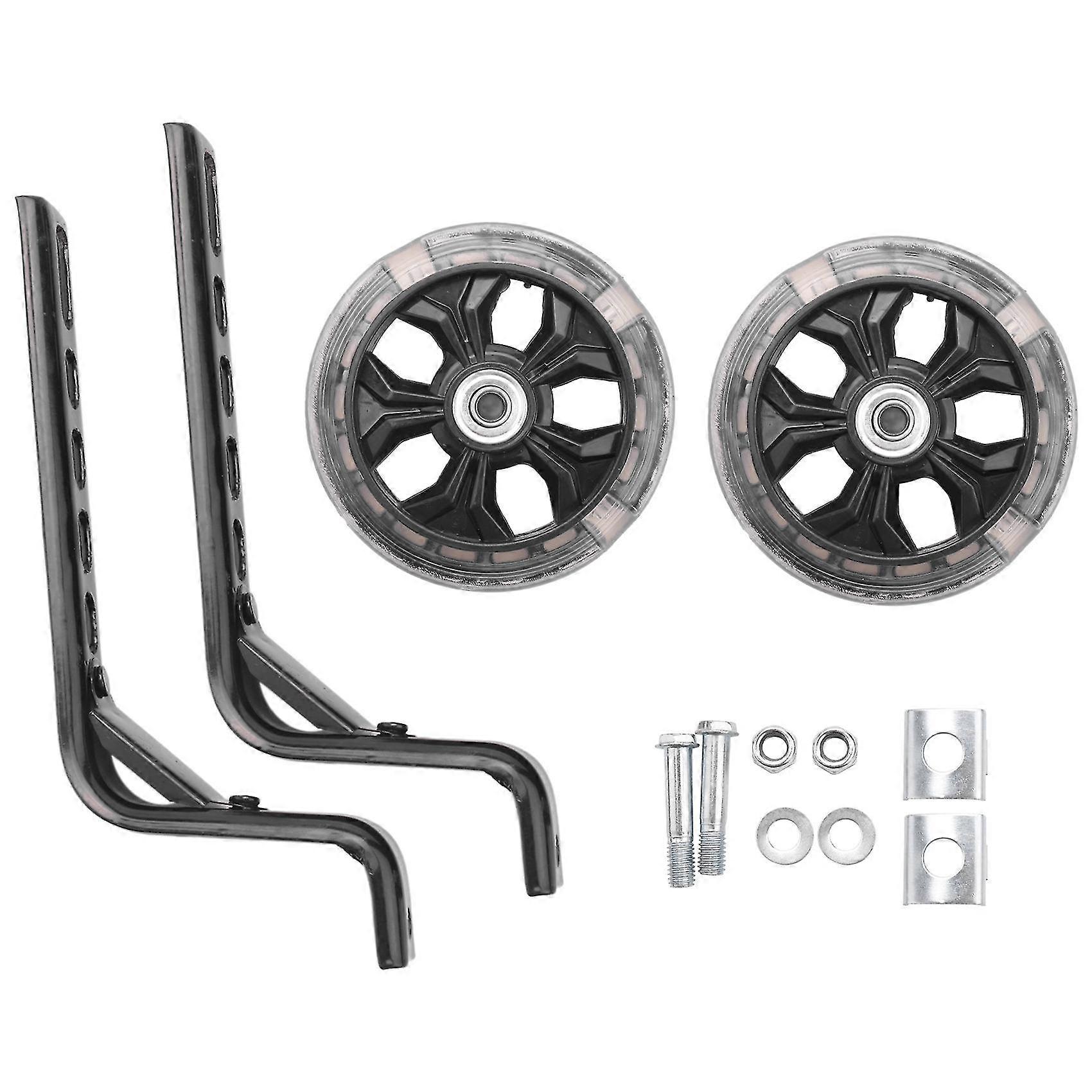 عجلات تدريب لدراجة أطفال 12 14 16 18 20 بوصة ، محمل قوس مقوى ، مثبت كتم الصوت مع فلاش (أسود)