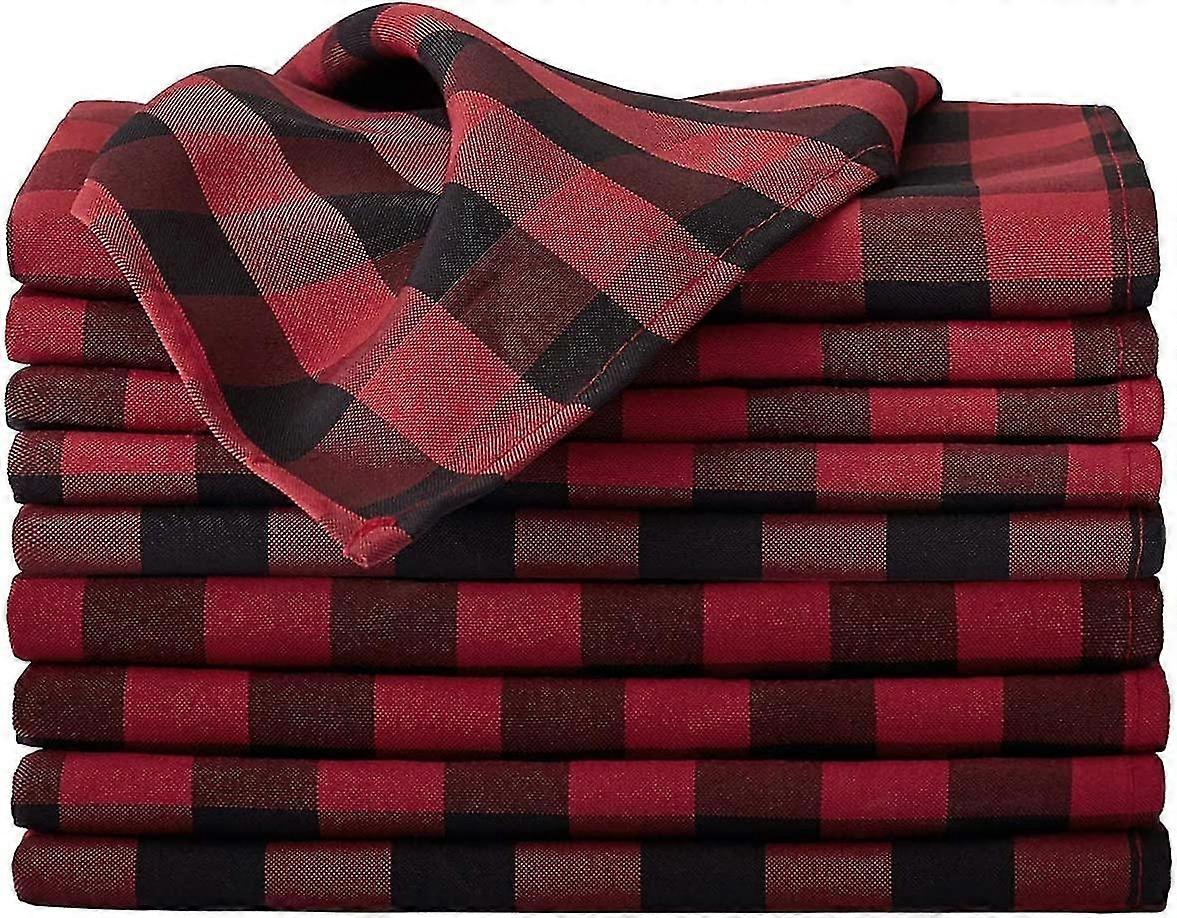 Buffalo Plaid Cloth Napkins 17x17 Inch - Black Checked Dinner Napkins Set Of 12