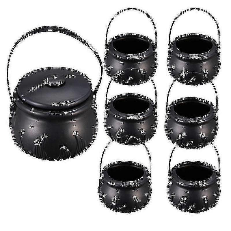 7 Pcs Novelty Candy Kettles With Lid Halloween Black Kettles Candy Holder Witches Cauldron With Handle (1pc Size L