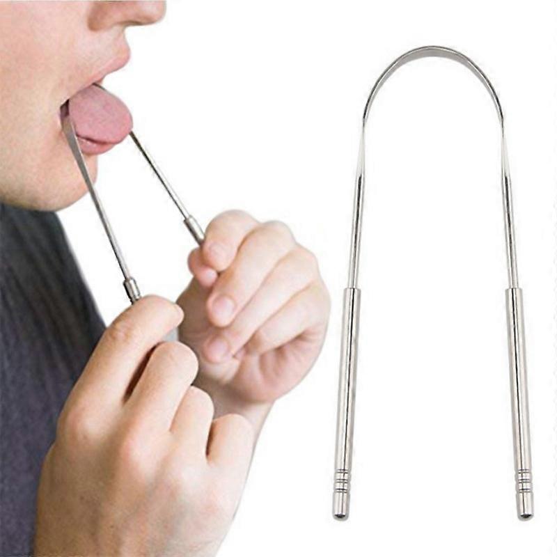 U-shaped stainless steel tongue scraper anti-slip rounded handle arc scraper head smooth surface toothbrush