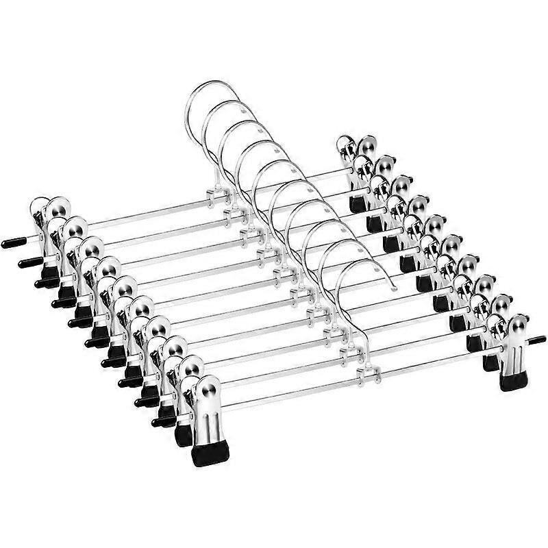 Set of 10 Metal Trouser Hangers, Trouser Hangers with Two Anti-Slip Clips, 360 Swivel Hook, for Trousers, Skirts and Socks, Tops with Braces
