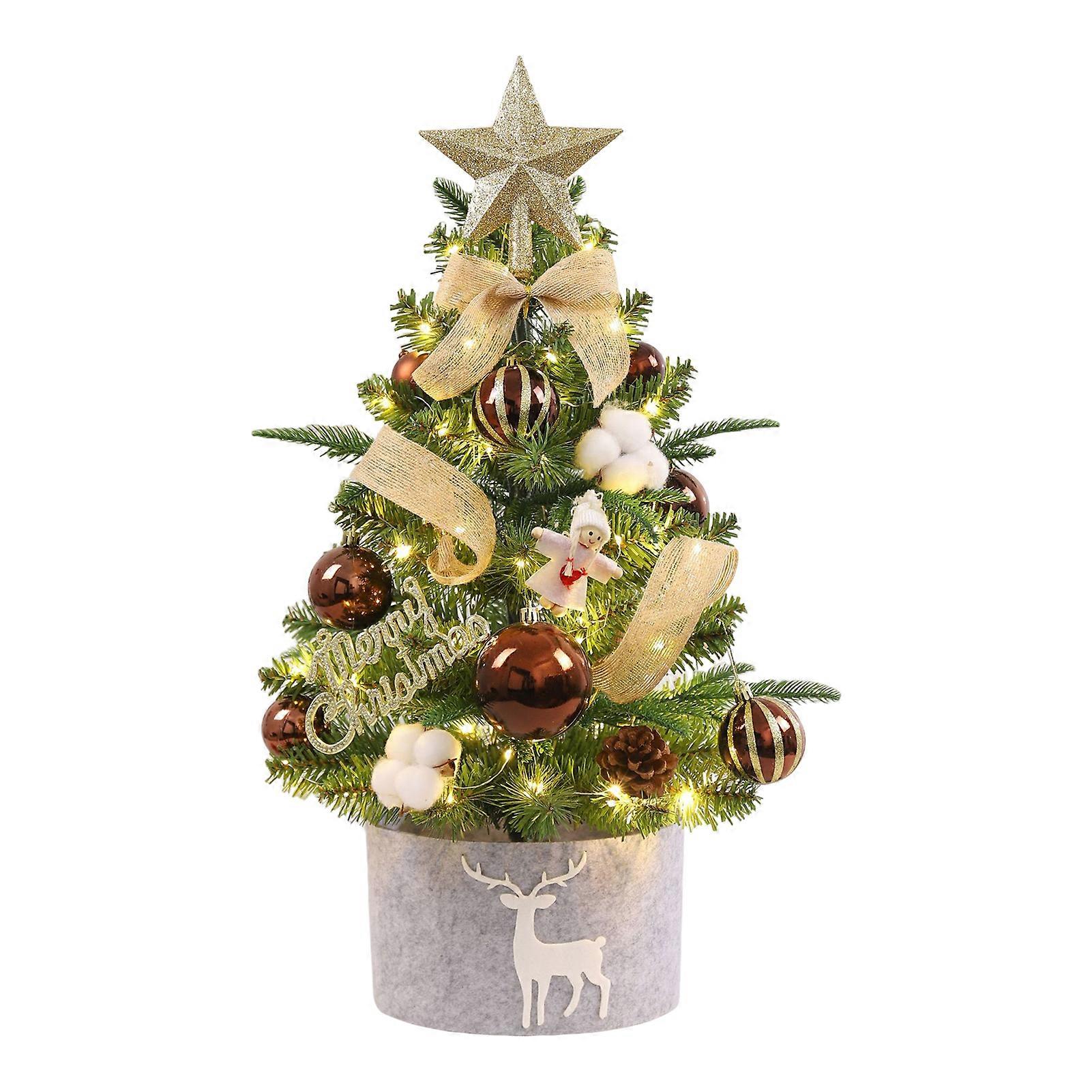 LED Lighted Christmas Tree Mini Artificial Xmas Tree with Light Strips DIY Tabletop Ornament for Home Office Holiday Decor