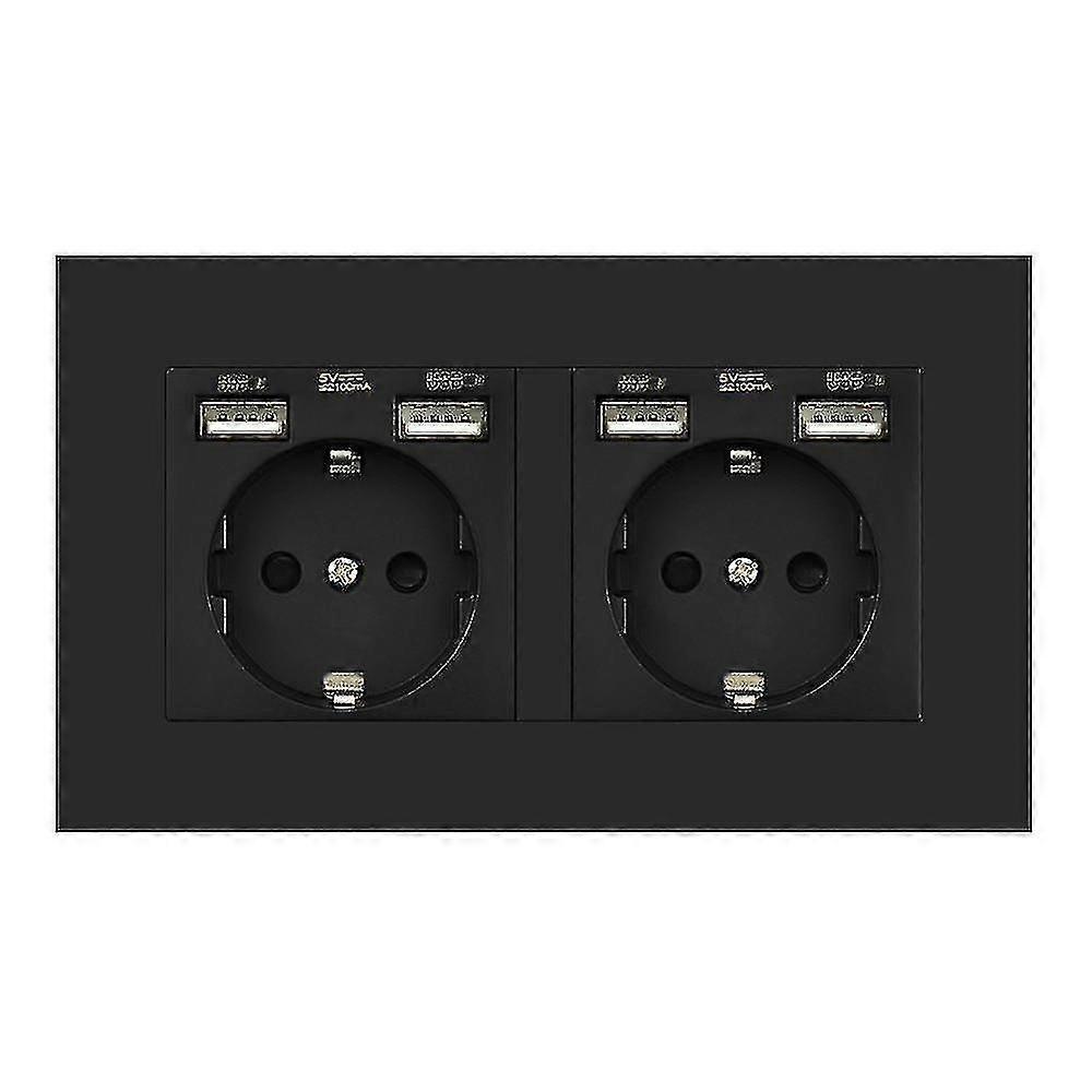 2 Gang Wall Socket Plug With Usb Outlet Strip Compatible With Pc Panel