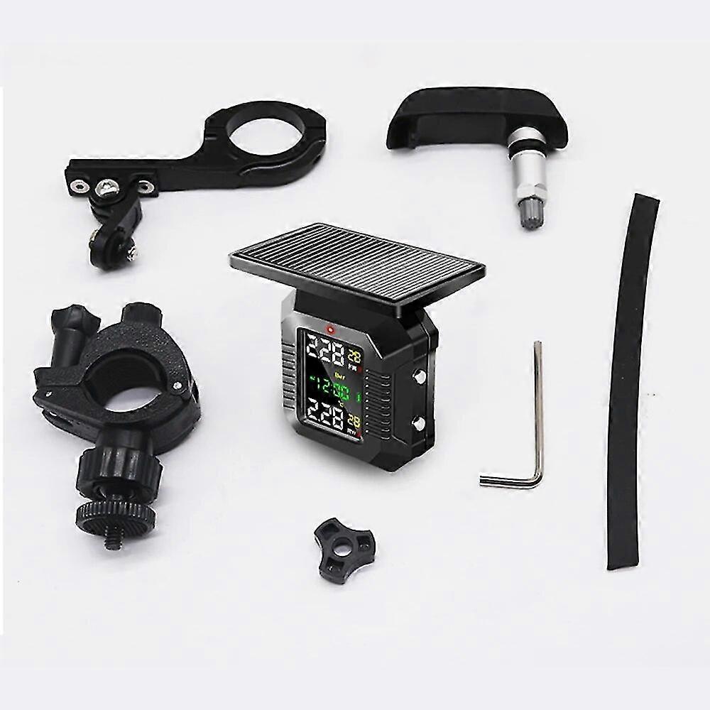 Motorcycle Tpms Tire Pressure Monitoring System Solar Charging Waterproof Motor Tyre Temperature Alarm With 2 External Sensors