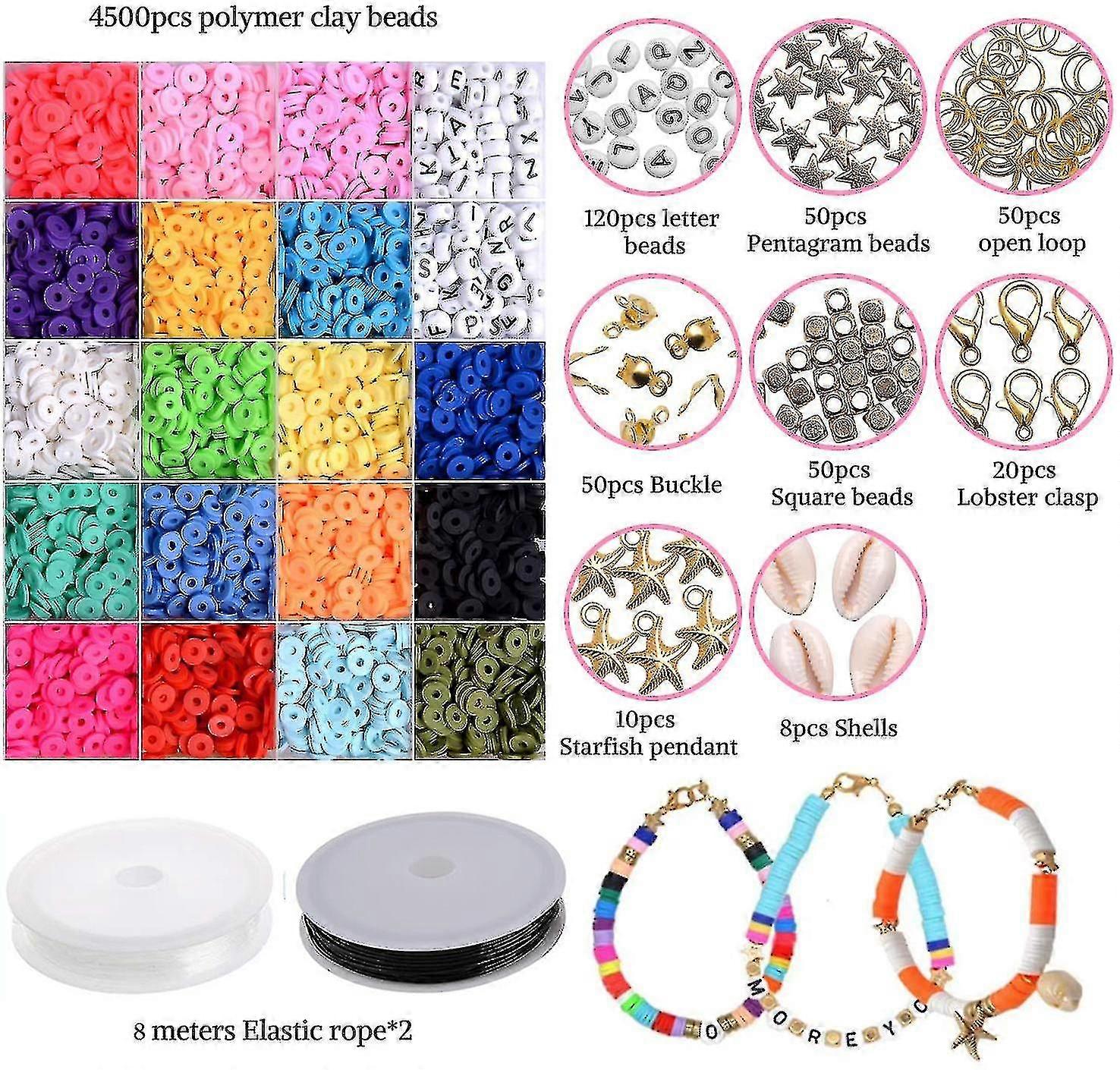 4500pcs شقة البوليمر الطين الخرز مع 120 حرف الخرز لصنع الأساور