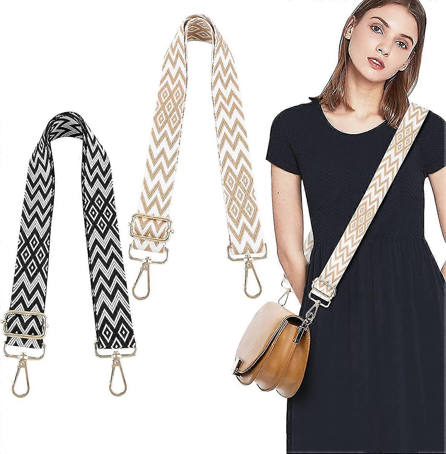 2pcs Adjustable Shoulder Strap For Bags 3.8cm Bag Strap Shoulder Strap Wide Handbag Strap With Stripe Pattern Boho 70-130cm With Snap Hook Diy Bag Mak