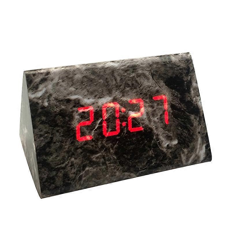 Marble Texture Wooden Digital Clock LED Desk Alarm Clock Thermometer Timer