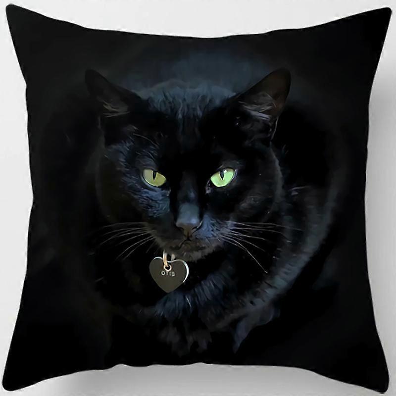 Polyester Black Cat Print Square Pillowcase Home Car Sofa Cushion Cover Design 360