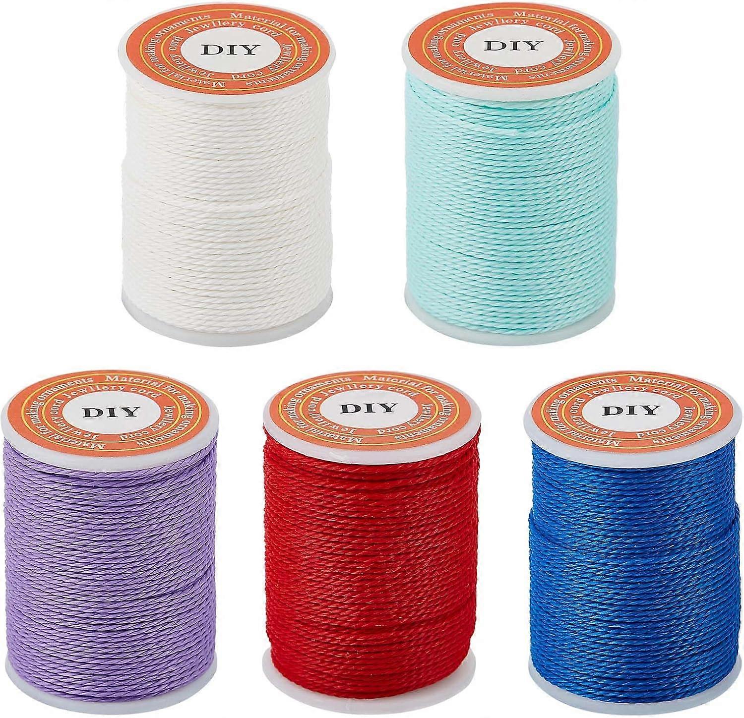 60 Yards 5 Colors Waxed Polyester Cord 1mm Braided Waxed Thread Twisted Cord Sewing Stitching String Spool Matte Red White Purple Blue Aqua Green Thre