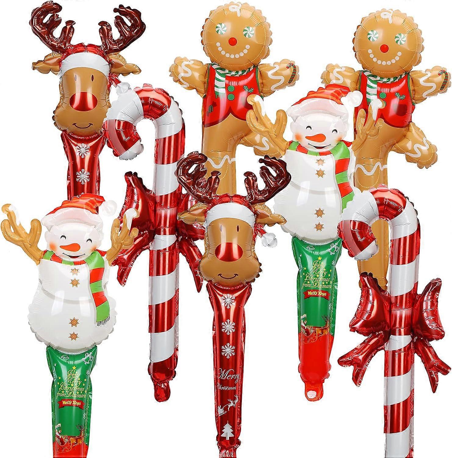 Christmas Inflatable Handheld Sticker Inflatable Candy Stick Cute Snowman Elk Shape, 10 pieces, random delivery