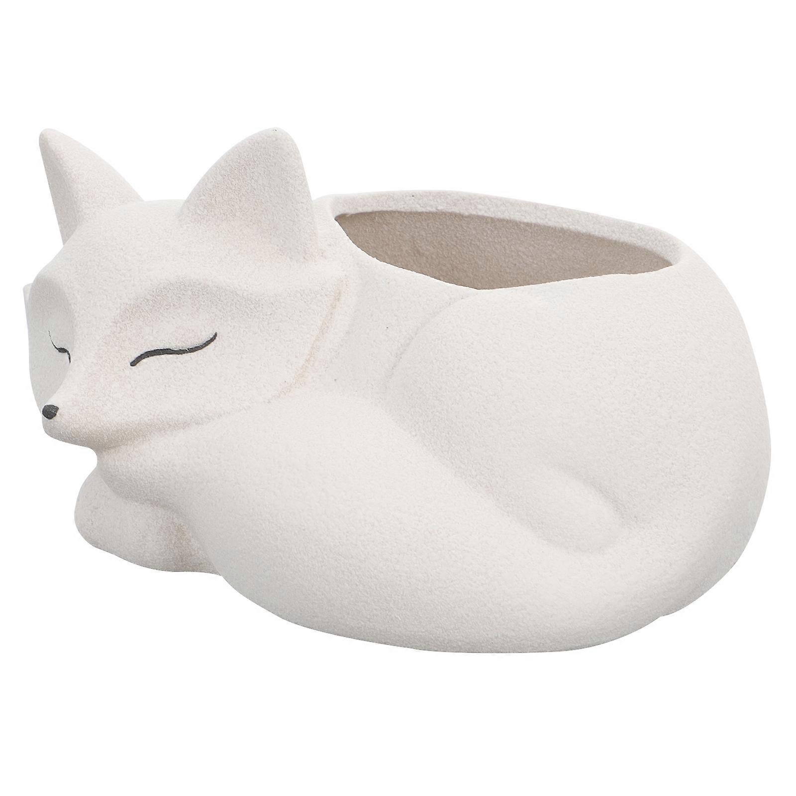 1Pc Ceramic Flowerpot Decorative Succulent Pot Fox-shape Plant Container (White)