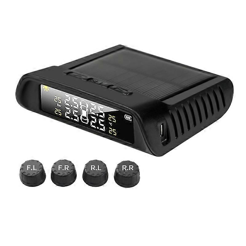 Solar Power TPMS Car Tire Pressure Alarm Monitor Security Tyre Pressure Warning