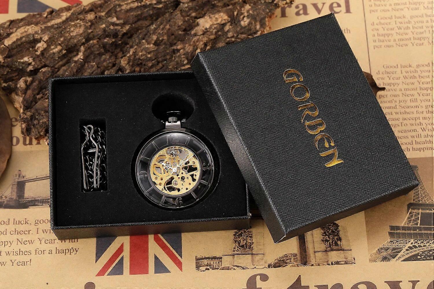 Luxury Black Pocket Watch Vintage Hand-WInd Mechanical Steampunk