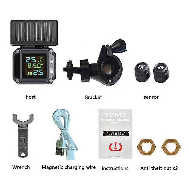 Solar Wireless Tire Pressure Monitoring Alarm System Waterproof Large-Capacity Built-In Battery Motorcycle TPMS Accessories