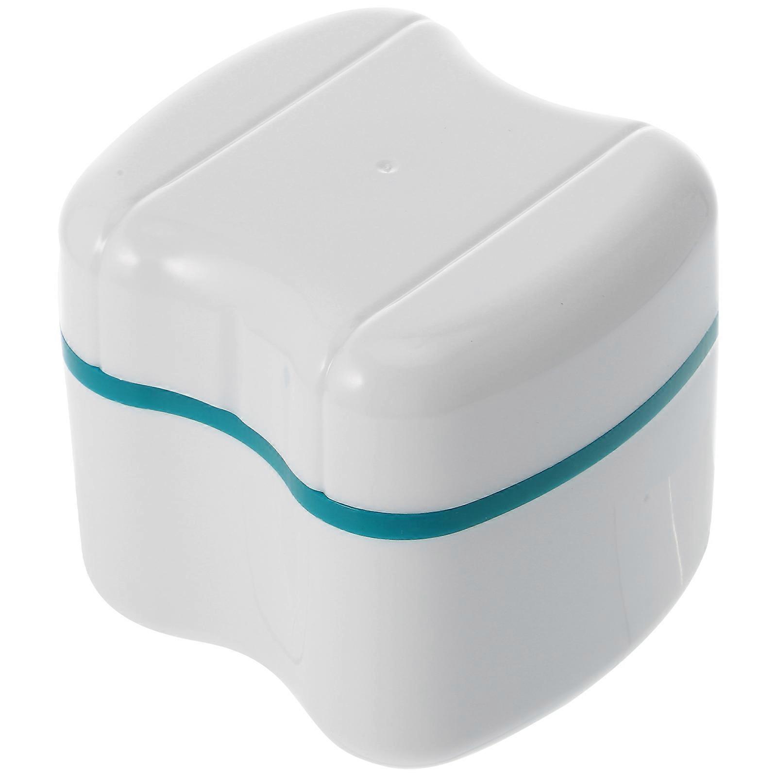 Denture Box Case Denture Bath Box Case Dental False Teeth Storage Box with Rinsing Basket (Green)